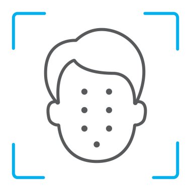 Kimliği ince çizgi simgesi yüz, yüz tanıma ve yüz tanıma, yüz tarama işareti, vektör grafikleri, Doğrusal model beyaz bir arka planda eps 10.