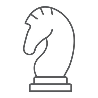 Satranç ince çizgi simgesi, oyun ve spor, at satranç işareti, vektör grafikleri, Doğrusal model beyaz bir arka planda eps 10 rakam.