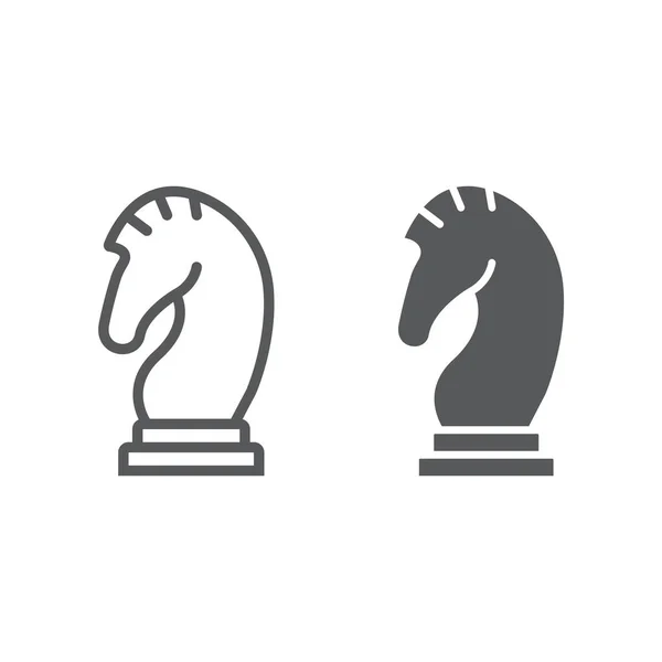 Linha de xadrez e ícone de glifo, jogo e esporte, signo de figura de xadrez de cavalo, gráficos vetoriais, um padrão linear em um fundo branco, eps 10 . — Vetor de Stock
