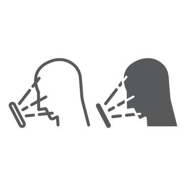 Yüz kimliği satır ve karakter simgesi, yüz tanıma ve yüz tanımlama, yüz tarama işareti, vektör grafikleri, Doğrusal model beyaz bir arka planda eps 10.