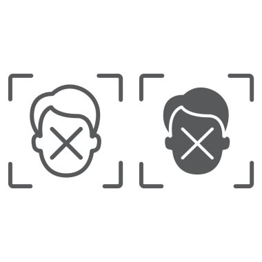 Yüz kimliği karşı satır ve karakter simgesi, yüz tanıma ve yüz tanımlama, yüz tarama işareti, vektör grafikleri, Doğrusal model beyaz bir arka planda eps 10.