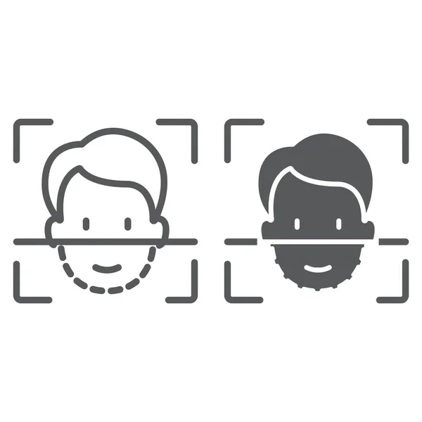 Face ID line and glyph icon, face recognition and face identification, face scanning sign, vector graphics, a linear pattern on a white background, eps 10.