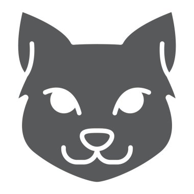 Kedi glif simgesi, Cadılar Bayramı ve Evcil hayvan, hayvan işareti, vektör grafikleri, beyaz bir arka planda eps 10 katı bir desen.