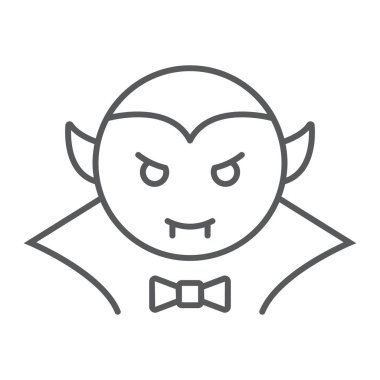 Dracula vampir ince çizgi simgesi, yarasa ve Cadılar Bayramı, yaratık işareti, vektör grafikleri, Doğrusal model beyaz bir arka planda eps 10.