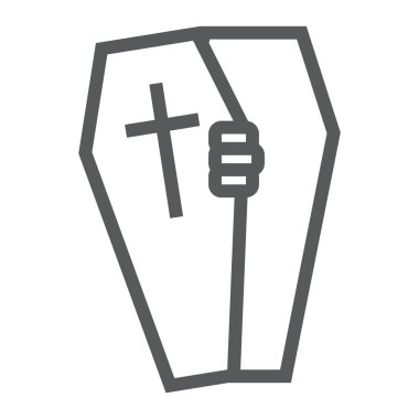 Cadılar Bayramı tabut satırı simgesi, ölüm ve cenaze, mezar işareti, vektör grafikleri, Doğrusal model beyaz bir arka planda eps 10.