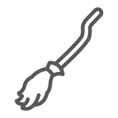 Cadı süpürge satırı simgesi, Cadılar Bayramı ve büyü, süpürge sopası işareti, vektör grafikleri, Doğrusal model beyaz bir arka planda eps 10.