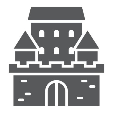 Kale glif simge, mimari ve fort, perili ev işareti, vektör grafikleri, beyaz bir arka planda eps 10 katı bir desen.