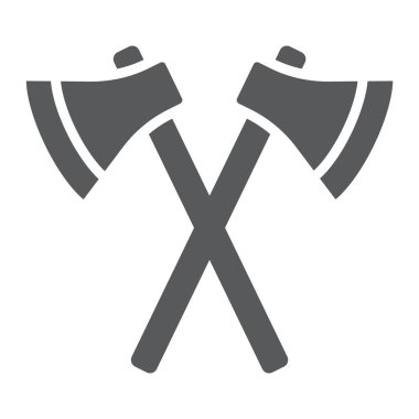 Eksenleri glif simgesi, silah ve balta, çapraz eksen işareti, vektör grafikleri, beyaz bir arka planda eps 10 katı bir desen.