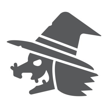 Cadı glif simgesi, büyü ve Cadılar Bayramı, Sihirbazı işareti, vektör grafikleri, beyaz bir arka planda eps 10 katı bir desen.