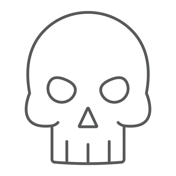 Icône de ligne mince crâne, Halloween et la mort, signe squelette, graphiques vectoriels, un motif linéaire sur un fond blanc, eps 10 . — Image vectorielle