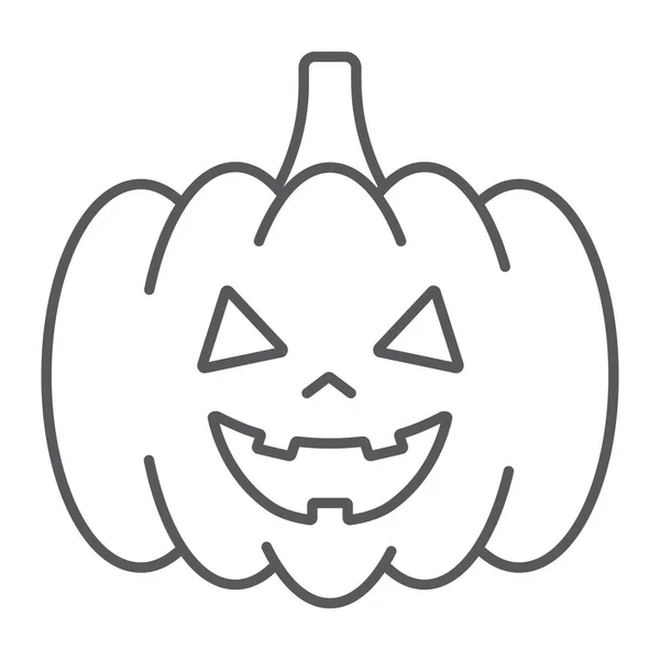 Хэллоуин тыква тонкой линии значок, осень и украшения, пищевой знак, векторная графика, линейный узор на белом фоне, EPS 10 . — стоковый вектор