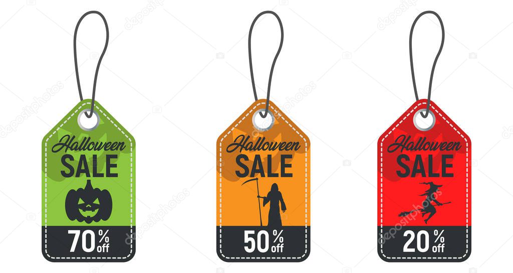 Set of Halloween sale tag, halloween discount banner, halloween offer, holiday price tags. vector illustration.