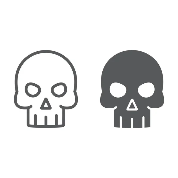 Totenkopf-Linie und Glyphen-Symbol, Halloween und Tod, Skelett-Zeichen, Vektorgrafik, ein lineares Muster auf weißem Hintergrund, Folge 10. — Stockvektor