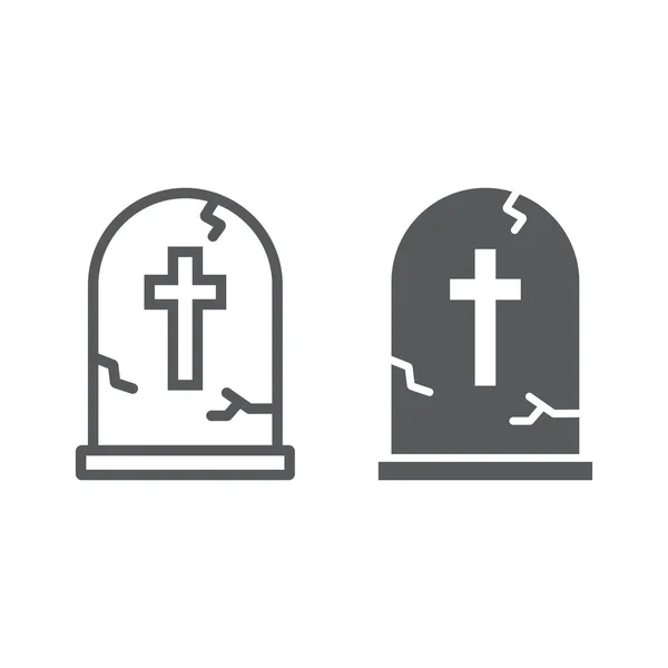 Náhrobní kámen linie a glyf ikonu, halloween a smrt, vážné znamení, vektory, lineární vzor na bílém podkladu, eps 10. — Stockový vektor