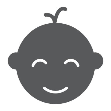 Bebek Çocuk katı simgesi, Bebek ve çocuk, yüz işareti, vektör grafikleri, beyaz zemin üzerinde sağlam bir desen.