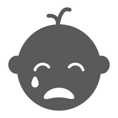 Bebek çocuk ağlamaya glif simgesi, duygu ve çocuk, yüz işareti, vektör grafikleri, beyaz zemin üzerinde sağlam bir desen.