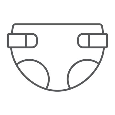 Bebek bezi ince çizgi simgesi, Bebek ve bebek bezi, vektör grafikleri, Doğrusal model beyaz bir arka plan üzerinde hijyen işareti,.