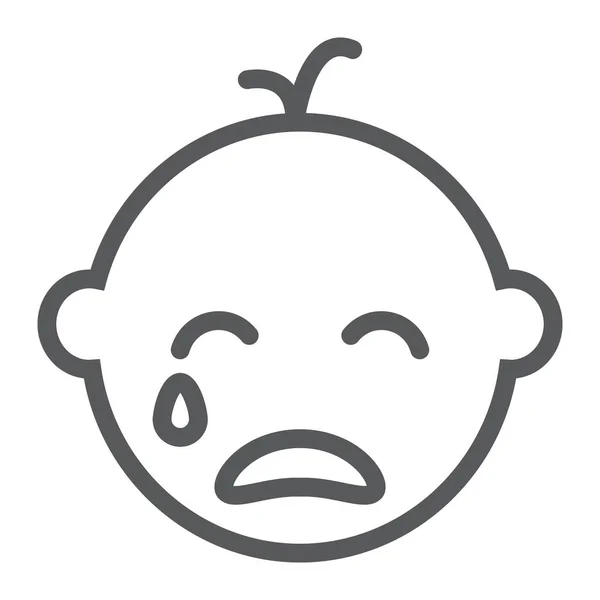Bébé garçon pleurer ligne icône, émotion et enfant, signe du visage, graphiques vectoriels, un motif linéaire sur un fond blanc . — Image vectorielle