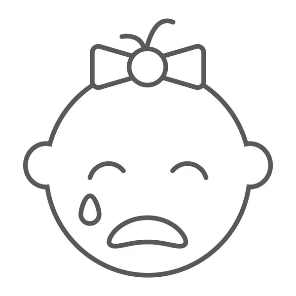 Bébé fille pleurer ligne icône, émotion et enfant, signe du visage, graphiques vectoriels, un motif linéaire sur un fond blanc . — Image vectorielle