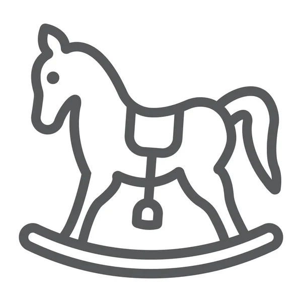 Ikona čáry Houpací kůň, baby a hračku, pony znamení, vektorové grafiky, lineární vzor na bílém pozadí. — Stockový vektor