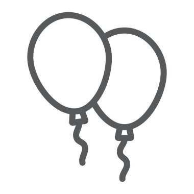 Balonlar satır simgesi, hava ve helyum, oyuncak işareti, vektör grafikleri, Doğrusal model beyaz bir arka plan üzerinde.