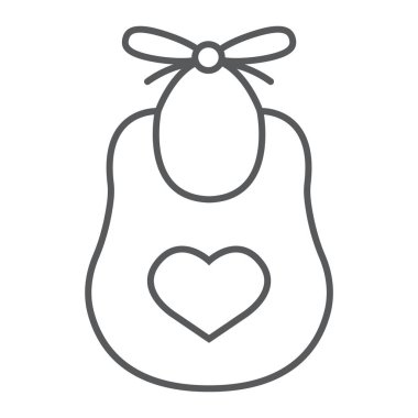 Bebek önlüğü ince çizgi simgesi, çocuk ve giyim, giyim işareti, vektör grafikleri, Doğrusal model beyaz bir arka plan üzerinde.