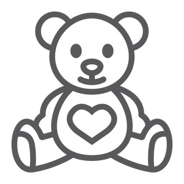 Oyuncak ayı satır simgesi, çocuk ve oyuncak, hayvan işareti, vektör grafikleri, Doğrusal model beyaz bir arka plan üzerinde.