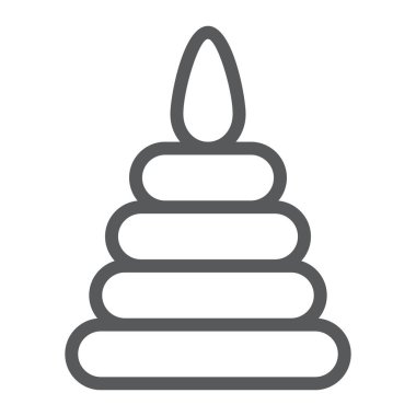 Oyuncak piramit satırı simgesi, çocuk ve oyun, kule işareti, vektör grafik, bir doğrusal model beyaz bir arka plan üzerinde.