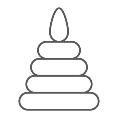 Oyuncak piramit ince çizgi simgesi, çocuk ve oyun, kule işareti, vektör grafikleri, Doğrusal model beyaz bir arka plan üzerinde.