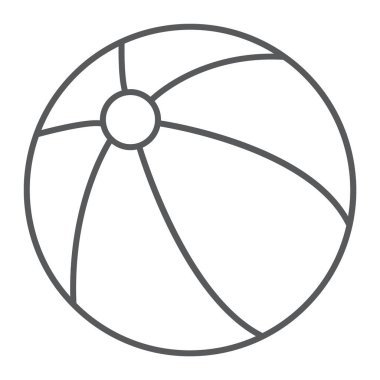 Çocuk topu ince çizgi simgesi, oyuncak ve oyun, balon işareti, vektör grafikleri, Doğrusal model beyaz bir arka plan üzerinde.