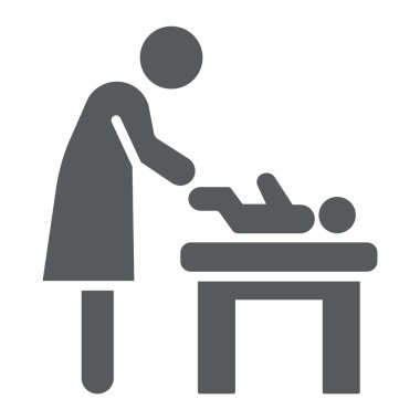 Anne Bebek glif simgesi, anne-baba ve çocuk, değişiklik işareti, vektör grafikleri, beyaz zemin üzerinde sağlam bir desen sarmak.
