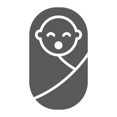 Yeni doğan bebek glif simgesi, çocuk ve yeni doğmuş bebek, yürümeye başlayan çocuk işareti, vektör grafikleri, beyaz zemin üzerinde sağlam bir desen.