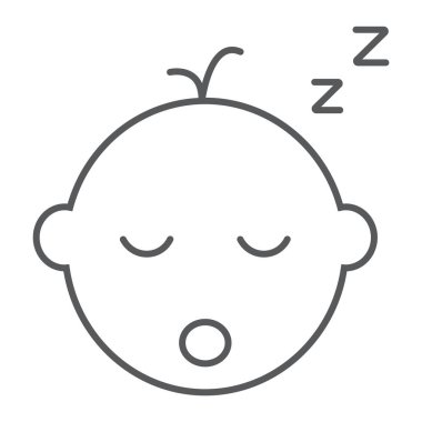 Bebek Çocuk uyku ince çizgi simgesi, çocuk ve uyku, çocuk işareti, vektör grafikleri, Doğrusal model beyaz bir arka plan üzerinde.