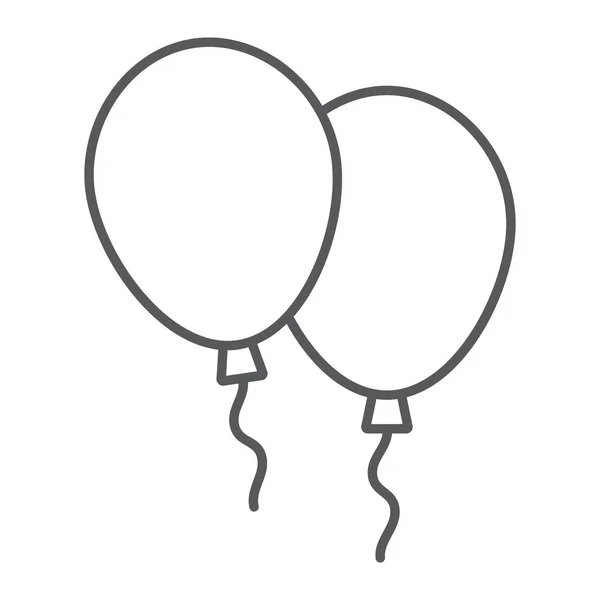 Icône de ligne mince ballons, air et hélium, signe jouet, graphiques vectoriels, un motif linéaire sur un fond blanc . — Image vectorielle