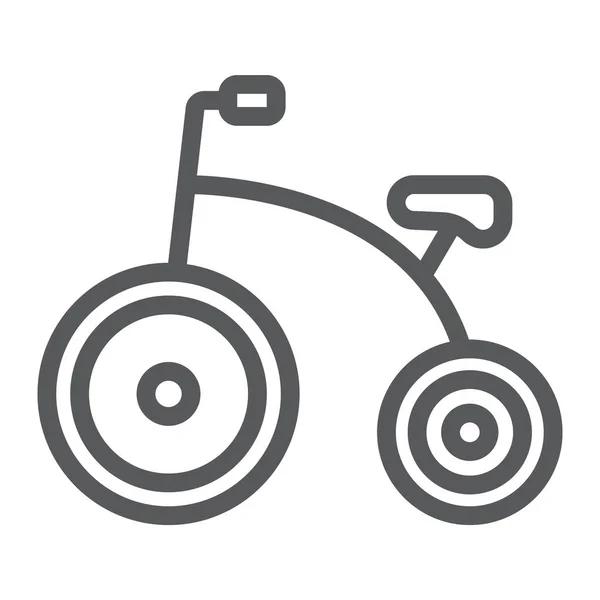 Icono de línea de triciclo, bicicleta y niño, signo de bicicleta, gráficos vectoriales, un patrón lineal sobre un fondo blanco . — Vector de stock