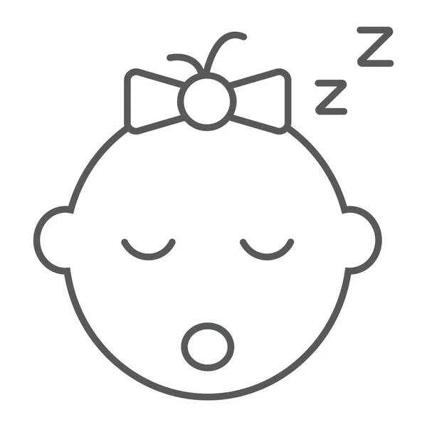 Bebé niña sueño delgada línea icono, niño y la cara, signo de la chica, gráficos vectoriales, un patrón linear sobre un fondo blanco. — Archivo Imágenes Vectoriales