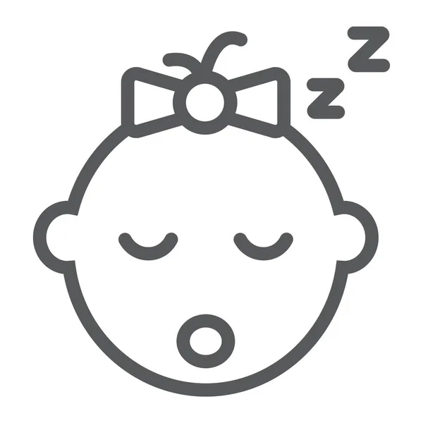 Bebé niña sueño línea icono, niño y la cara, signo de la chica, gráficos vectoriales, un patrón linear sobre un fondo blanco. — Archivo Imágenes Vectoriales