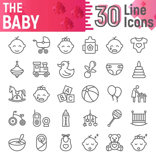 Conjunto de iconos de línea de bebé, colección de símbolos infantiles, bocetos vectoriales, ilustraciones de logotipos, pictogramas lineales de signos infantiles — Vector de stock