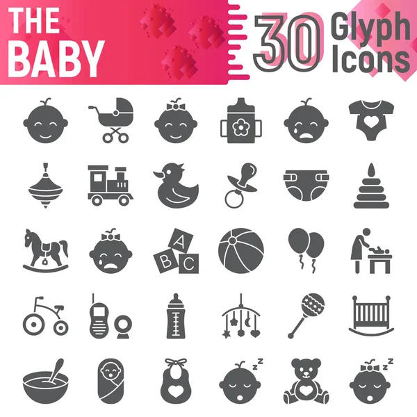 Conjunto de iconos de glifo bebé, colección de símbolos infantiles, bocetos vectoriales, ilustraciones de logotipos, signos infantiles pictogramas sólidos — Vector de stock