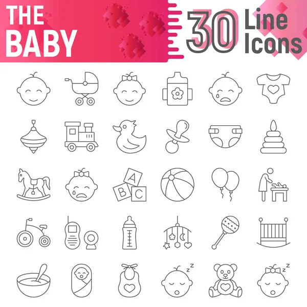 Conjunto de iconos de línea delgada para bebés, colección de símbolos infantiles, bocetos vectoriales, ilustraciones de logotipos, pictogramas lineales de signos infantiles — Vector de stock