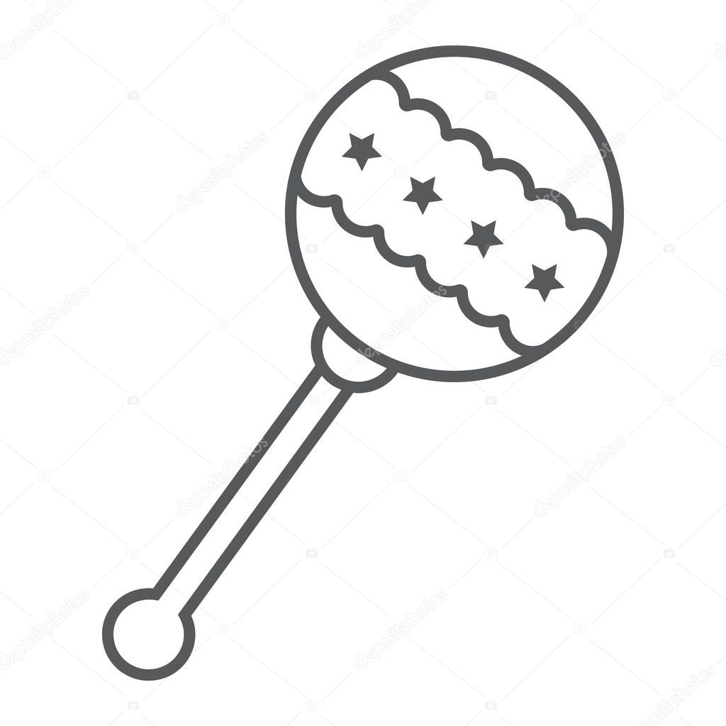 Rattle thin line icon, baby and ball, toy sign, vector graphics, a linear pattern on a white background, eps 10.