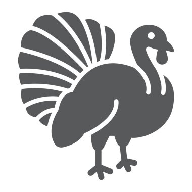 Türkiye'nin kuş glif simgesi, hayvan ve çiftlik, kümes hayvanları işareti, vektör grafikleri, beyaz zemin üzerinde sağlam bir desen.