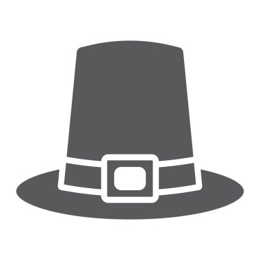 Hacı şapka glif simgesi, Şükran günü ve geleneksel, şapka işareti, vektör grafikleri, beyaz zemin üzerinde sağlam bir desen.