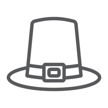 Hacı şapka satırı simgesi, Şükran günü ve geleneksel, şapka işareti, vektör grafikleri, Doğrusal model beyaz bir arka plan üzerinde.