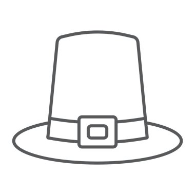 Hacı şapka ince çizgi simgesi, Şükran günü ve geleneksel, şapka işareti, vektör grafikleri, doğrusal bir desen