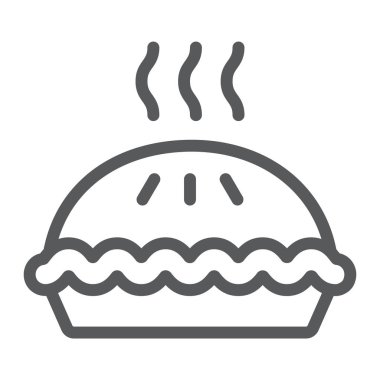 Pasta satırı simgesi, pasta ve yemek, pasta işareti, vektör grafikleri, Doğrusal model beyaz bir arka plan üzerinde.