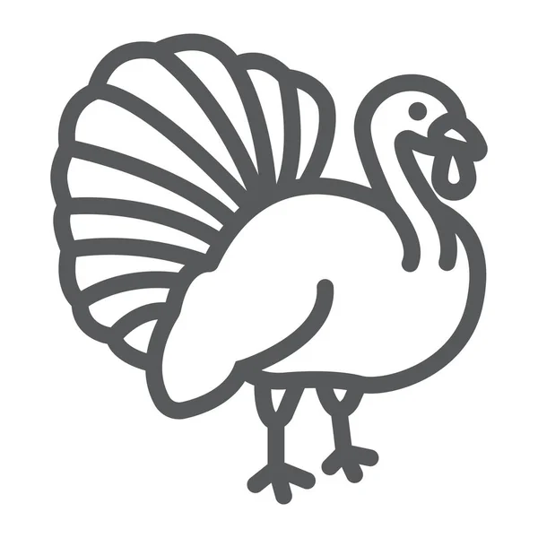 Turquía icono de la línea de aves, animal y granja, signo de aves de corral, gráficos vectoriales, un patrón lineal sobre un fondo blanco . — Vector de stock
