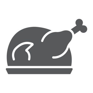 Kızartma Türkiye glif simgesi, et ve gıda, tavuk işareti, vektör grafikleri, beyaz zemin üzerinde sağlam bir desen.