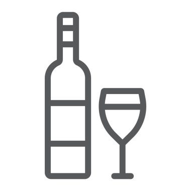 Şarap satırı simgesi, alkol ve içki, cam işareti, vektör grafik, bir doğrusal model beyaz bir arka plan üzerinde.