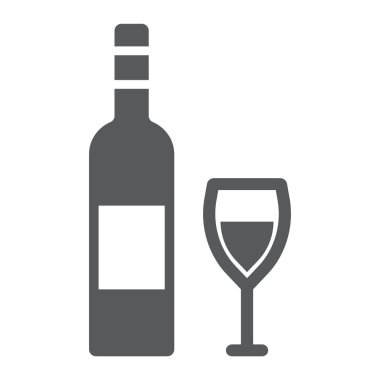 Şarap glif simgesi, alkol ve içki, cam işareti, vektör grafikleri, beyaz zemin üzerinde sağlam bir desen.